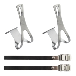 TOE CLIPS SUNLT RD STL w/LTHR STRP CP LG 